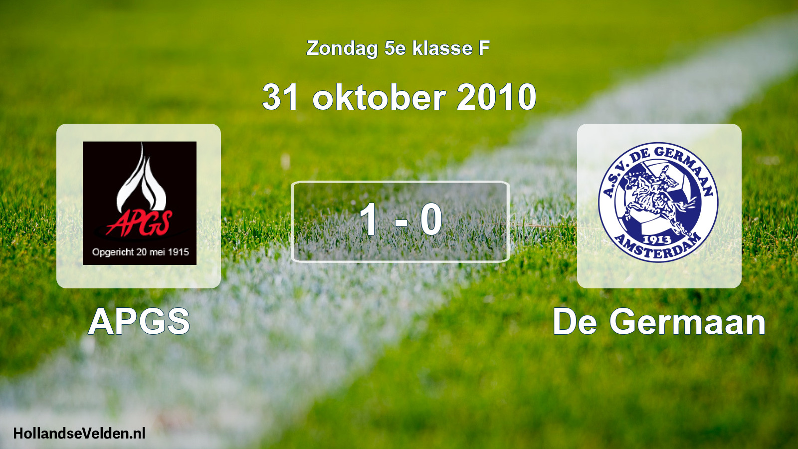 Total number of matches played: APGS - De Germaan 1 - 0 (31 October 2010)