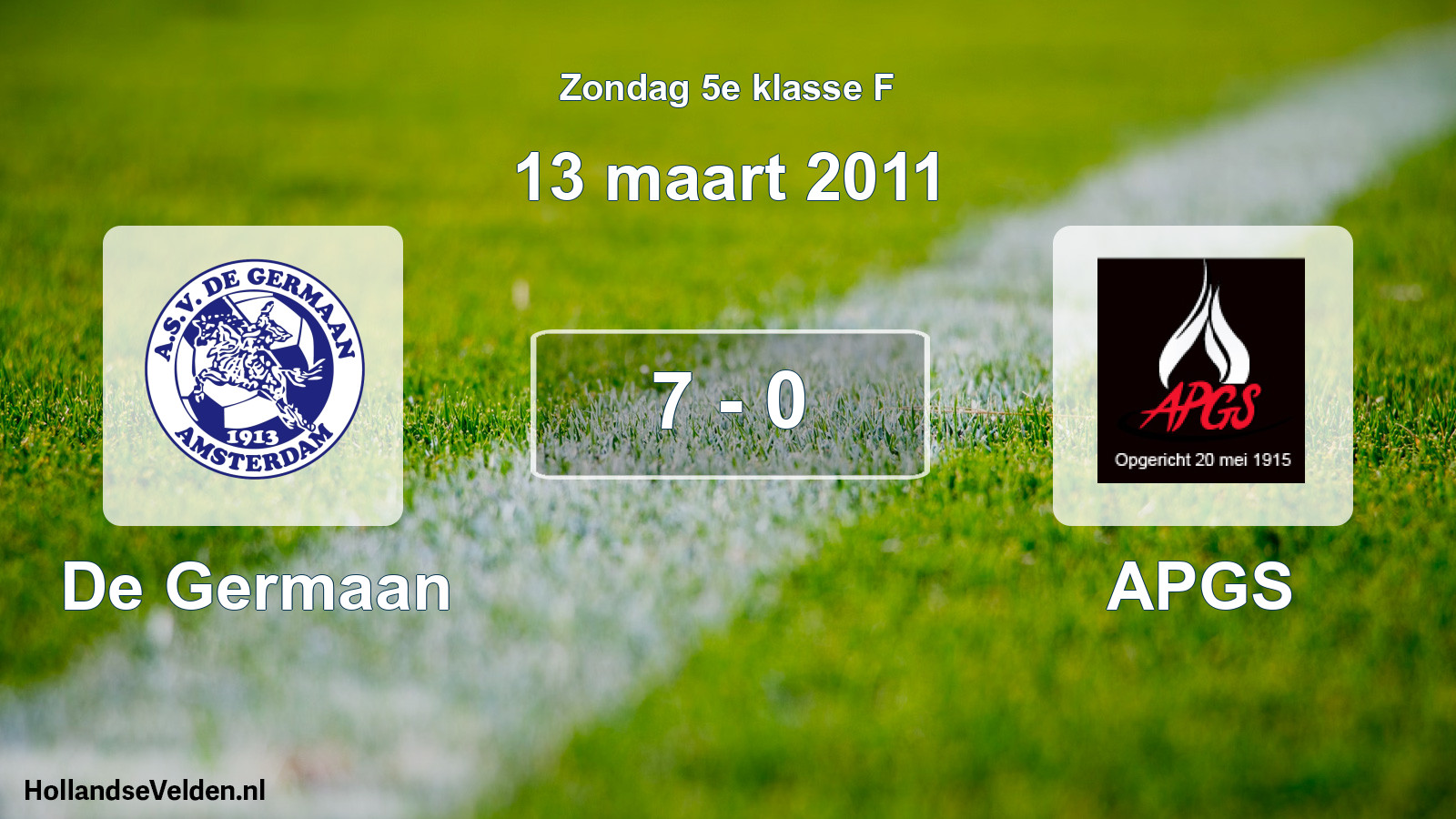Total number of matches played: De Germaan - APGS 7 - 0 (13 March 2011)