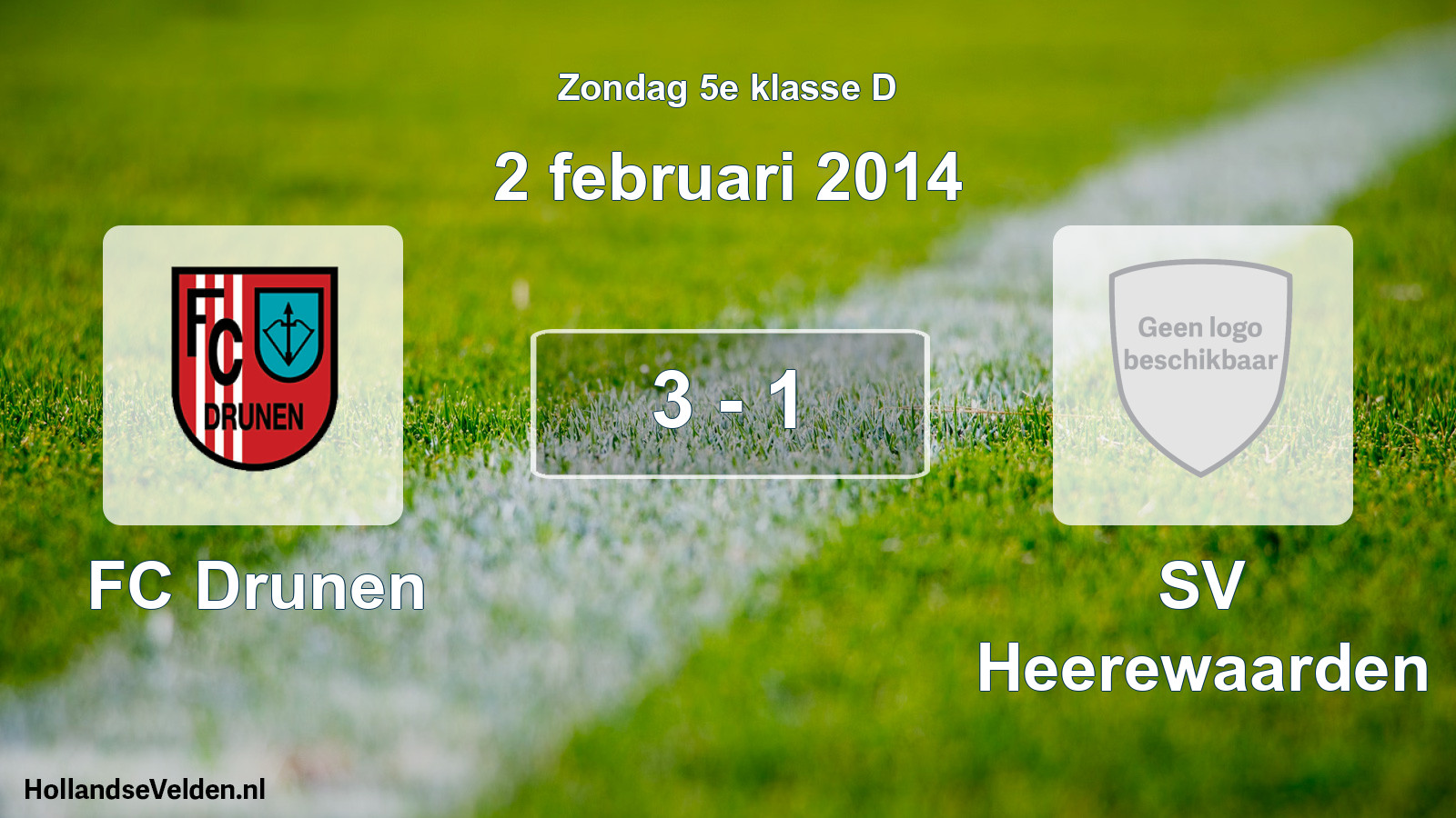 Total number of matches played: FC Drunen - SV Heerewaarden 3 - 1 (2 February 2014)
