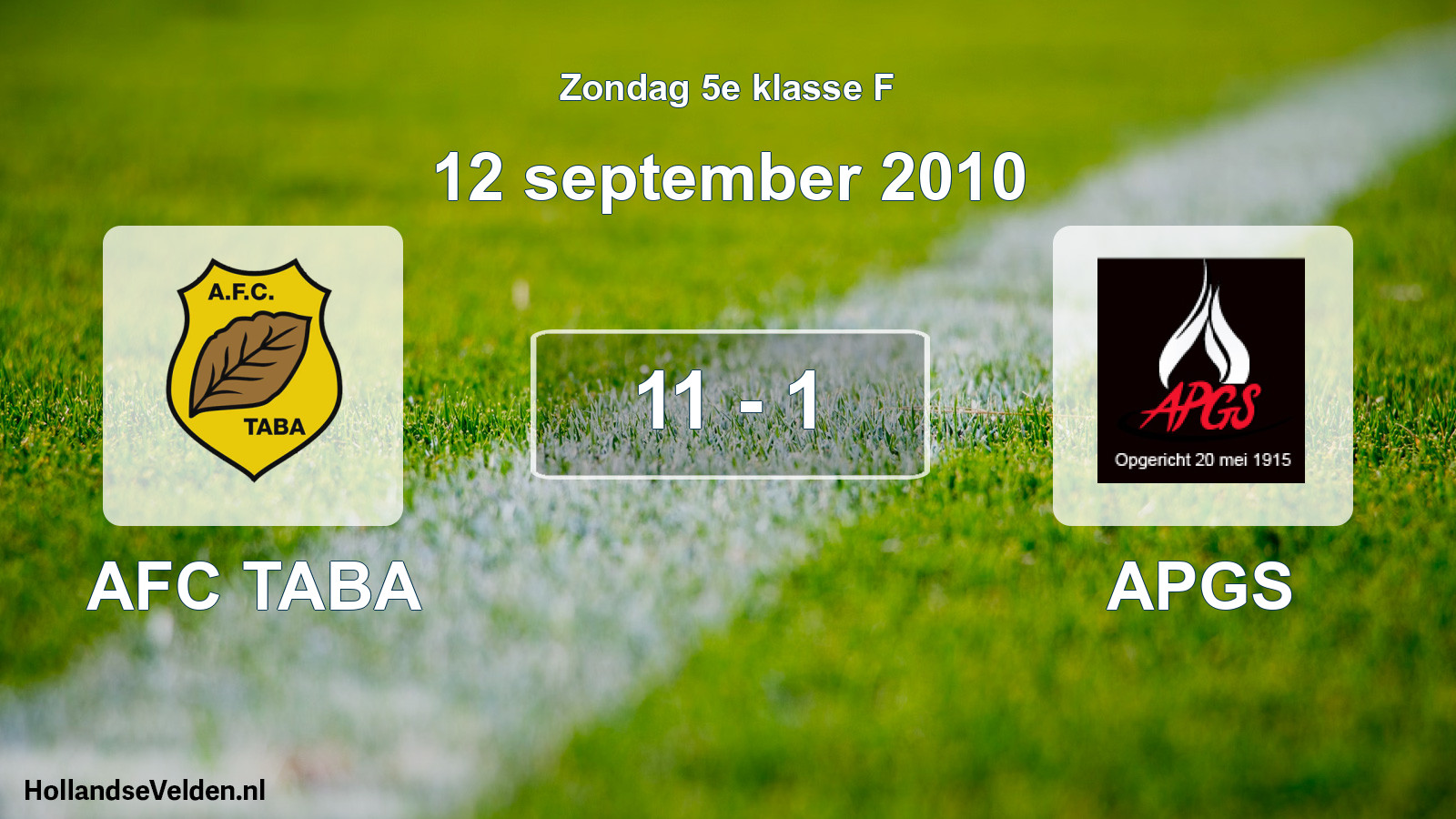Total number of matches played: AFC TABA - APGS 11 - 1 (12 September 2010)