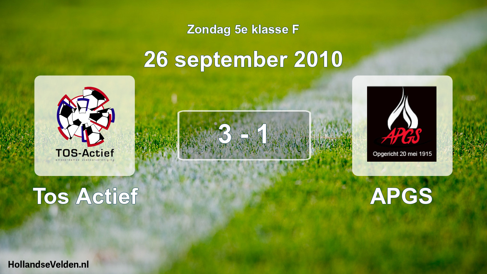 Total number of matches played: Tos Actief - APGS 3 - 1 (26 September 2010)
