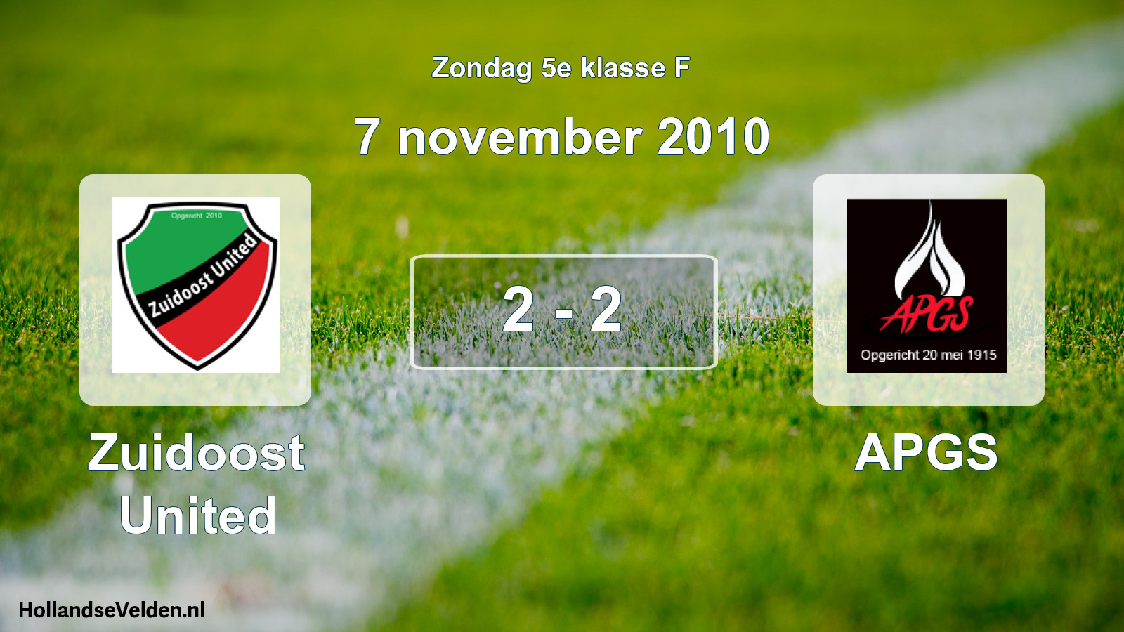 Total number of matches played: Zuidoost United - APGS 2 - 2 (7 November 2010)