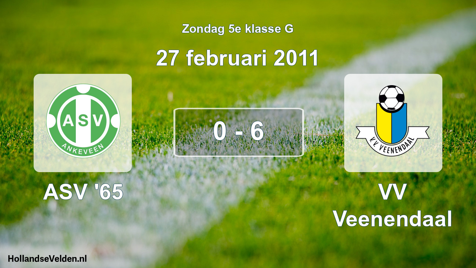 Total number of matches played: ASV '65 - VV Veenendaal 0 - 6 (27 February 2011)