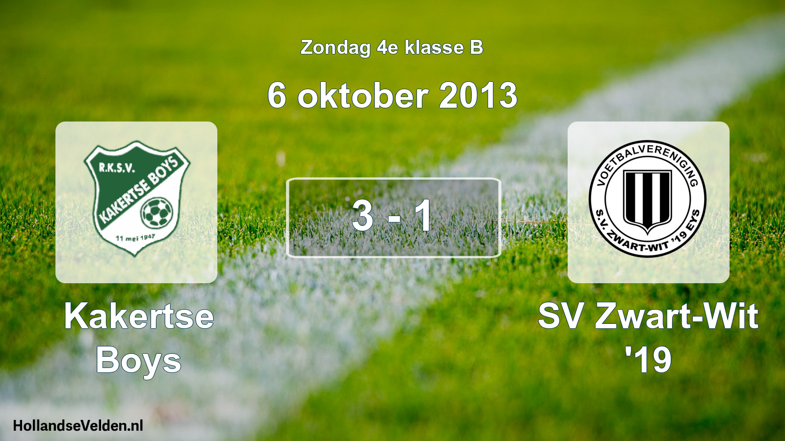Total number of matches played: Kakertse Boys - SV Zwart-Wit '19 3 - 1 (6 October 2013)