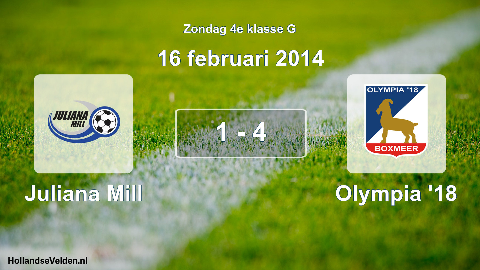 Total number of matches played: Juliana Mill - Olympia '18 1 - 4 (16 February 2014)