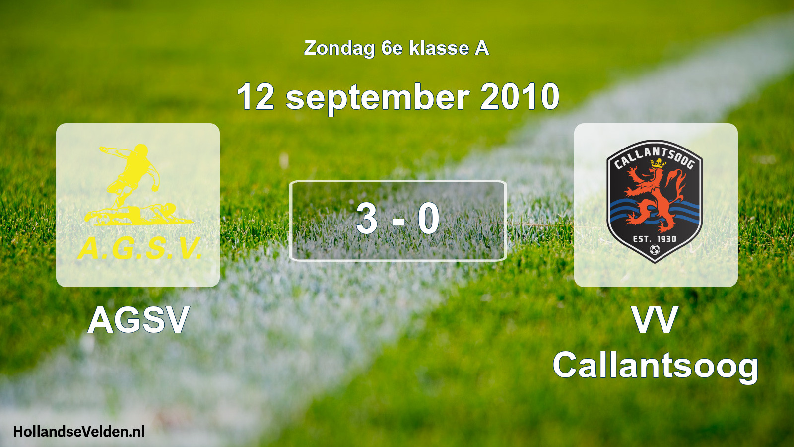 Total number of matches played: AGSV - VV Callantsoog 3 - 0 (12 September 2010)
