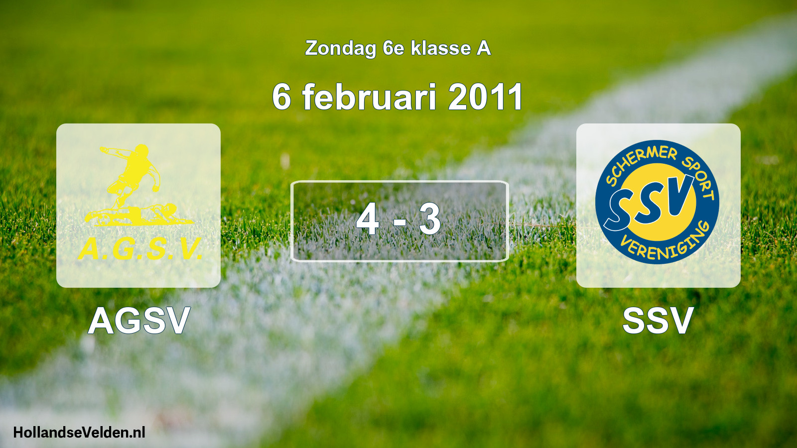Total number of matches played: AGSV - SSV 4 - 3 (6 February 2011)