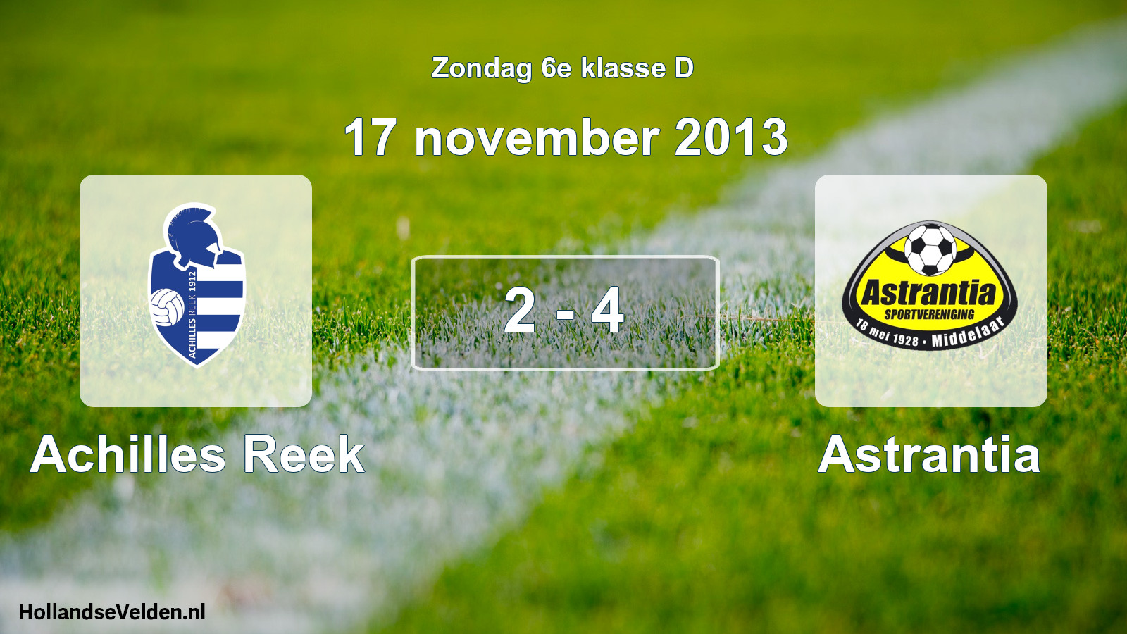 Total number of matches played: Achilles Reek - Astrantia 2 - 4 (17 November 2013)