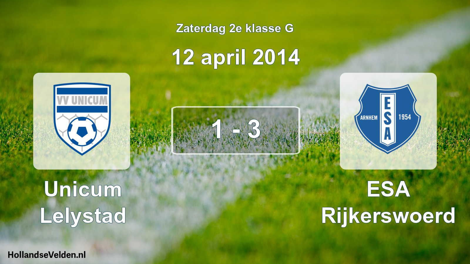 Total number of matches played: Unicum Lelystad - ESA Rijkerswoerd 1 - 3 (12 April 2014)