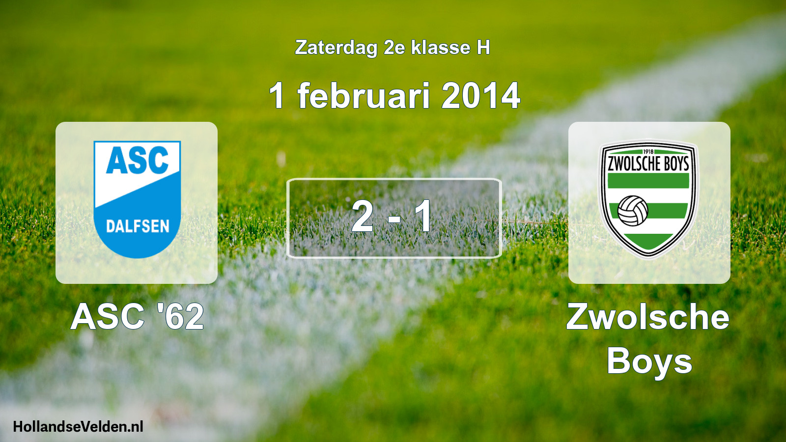 Total number of matches played: ASC '62 - Zwolsche Boys 2 - 1 (1 February 2014)