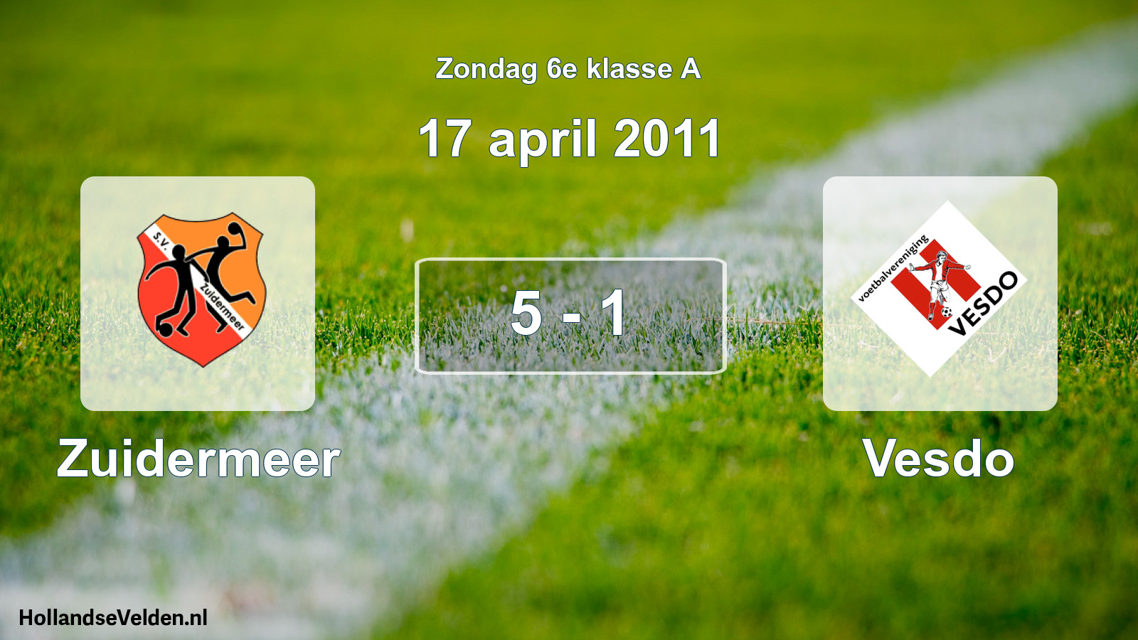 Total number of matches played: Zuidermeer - Vesdo 5 - 1 (17 April 2011)
