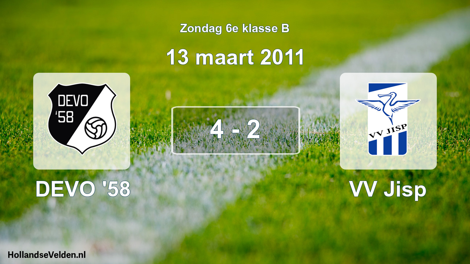Total number of matches played: DEVO '58 - VV Jisp 4 - 2 (13 March 2011)