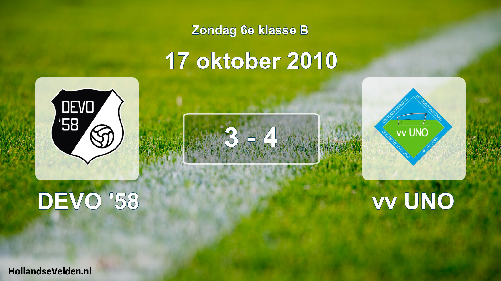 Total number of matches played: DEVO '58 - vv UNO 3 - 4 (17 October 2010)