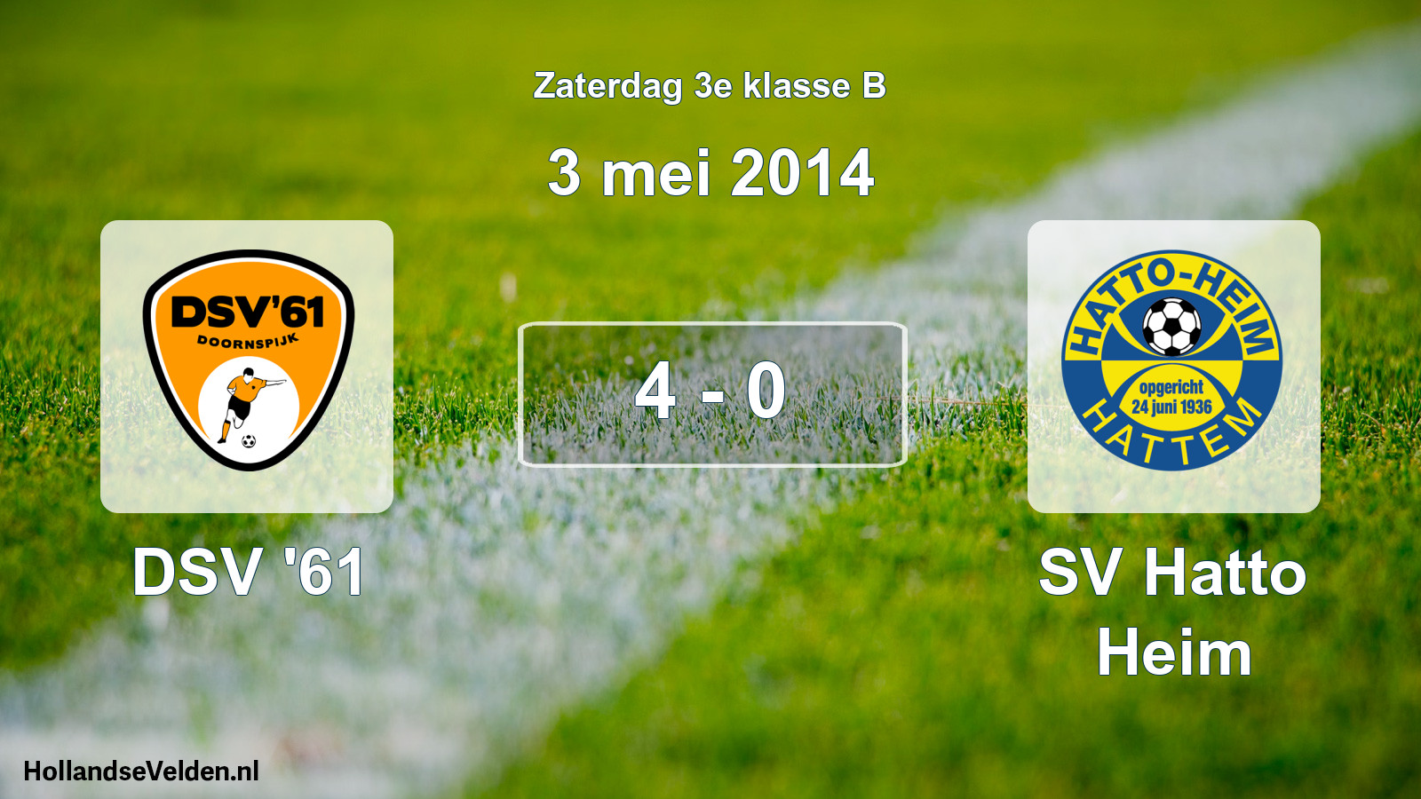 Total number of matches played: DSV '61 - SV Hatto Heim 4 - 0 (3 May 2014)