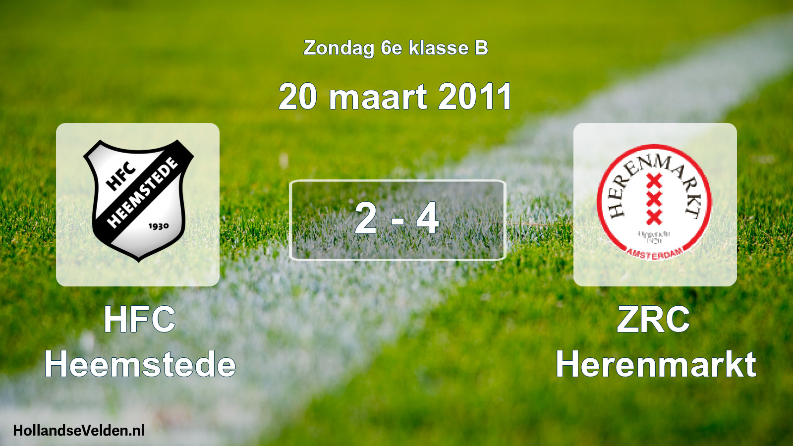 Total number of matches played: HFC Heemstede - ZRC Herenmarkt 2 - 4 (20 March 2011)