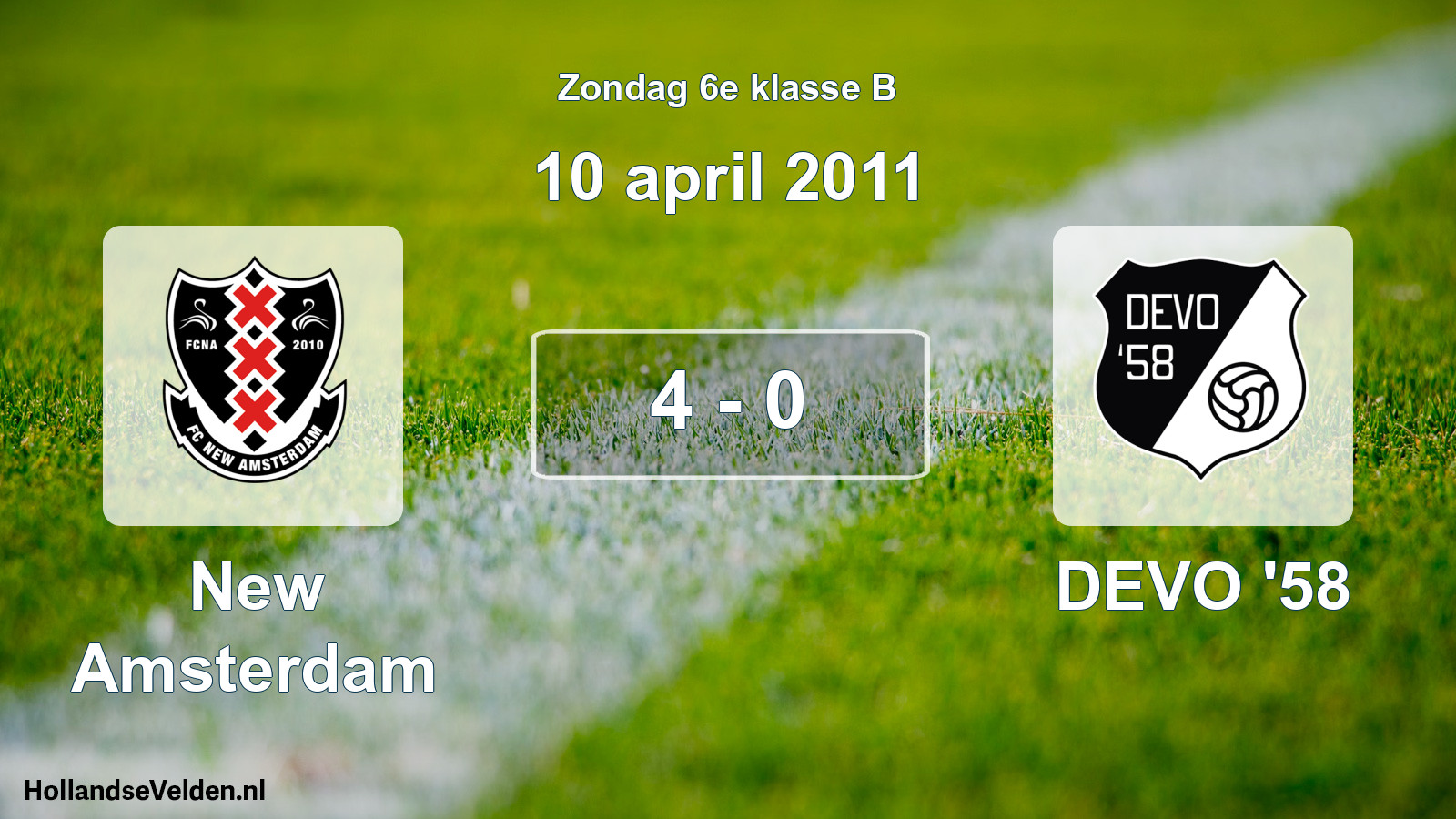 Total number of matches played: New Amsterdam - DEVO '58 4 - 0 (10 April 2011)