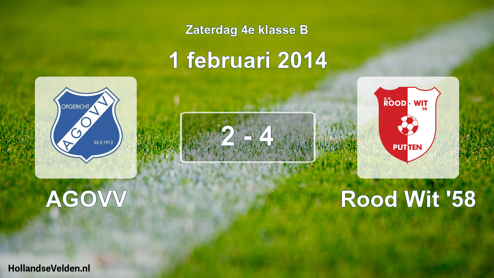 Total number of matches played: AGOVV - Rood Wit '58 2 - 4 (1 February 2014)
