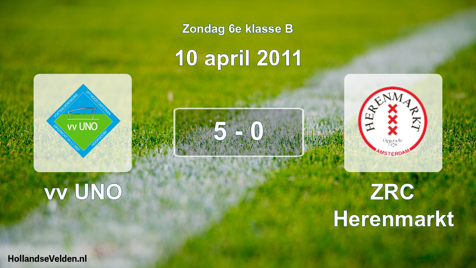 Total number of matches played: vv UNO - ZRC Herenmarkt 5 - 0 (10 April 2011)