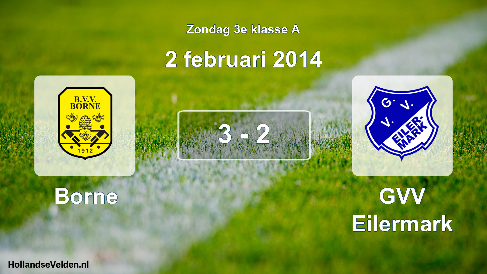 Total number of matches played: Borne - GVV Eilermark 3 - 2 (2 February 2014)