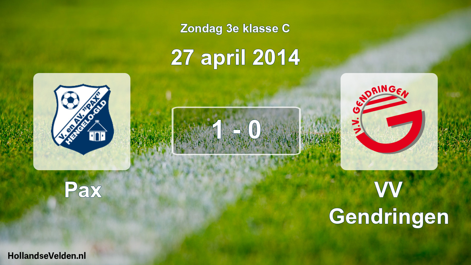 Total number of matches played: Pax - VV Gendringen 1 - 0 (27 April 2014)