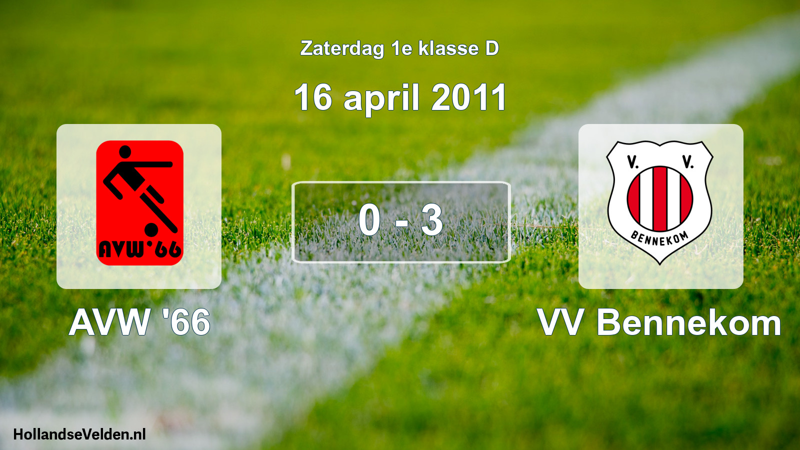 Total number of matches played: AVW '66 - VV Bennekom 0 - 3 (16 April 2011)