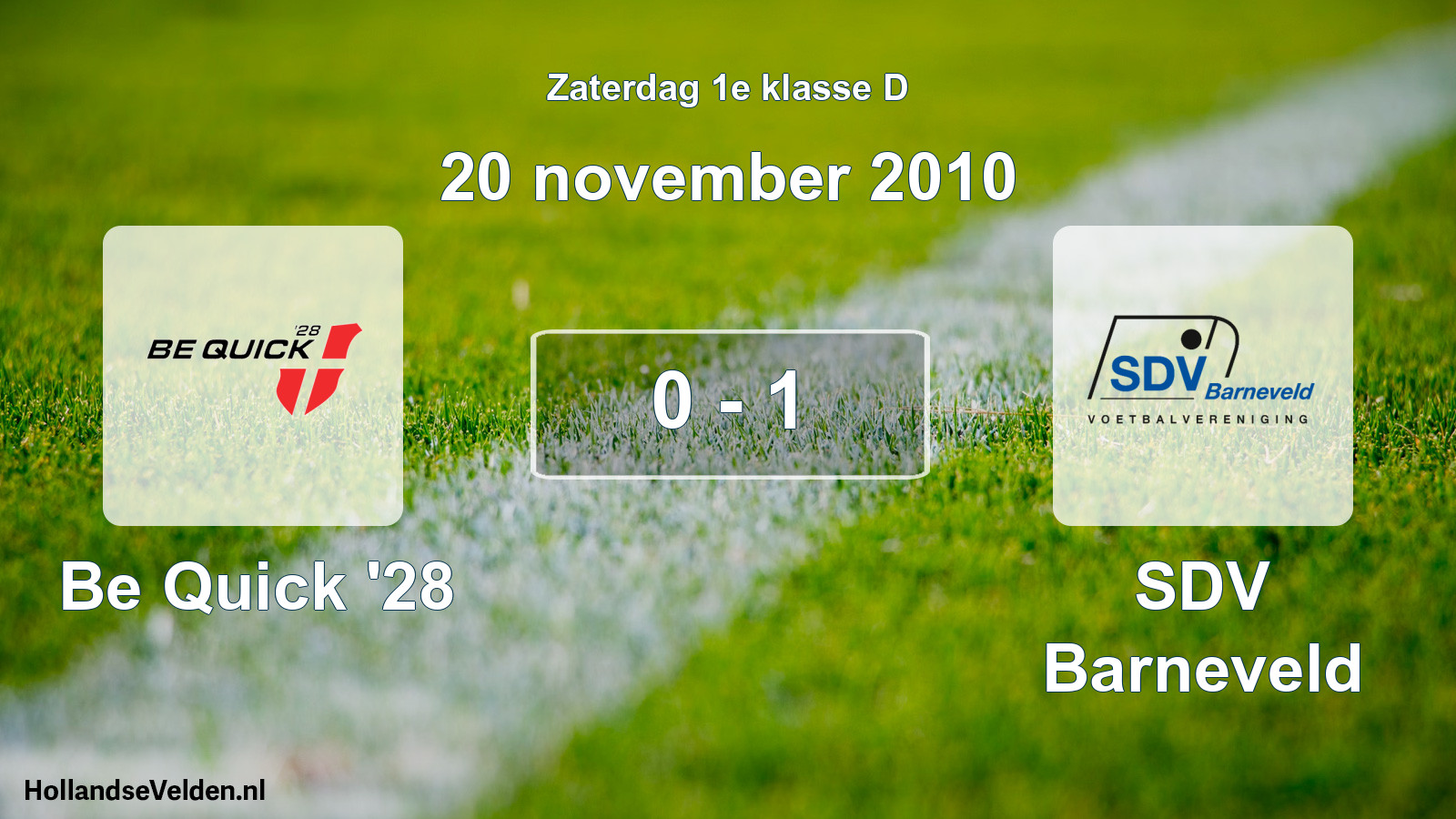 Total number of matches played: Be Quick '28 - SDV Barneveld 0 - 1 (20 November 2010)