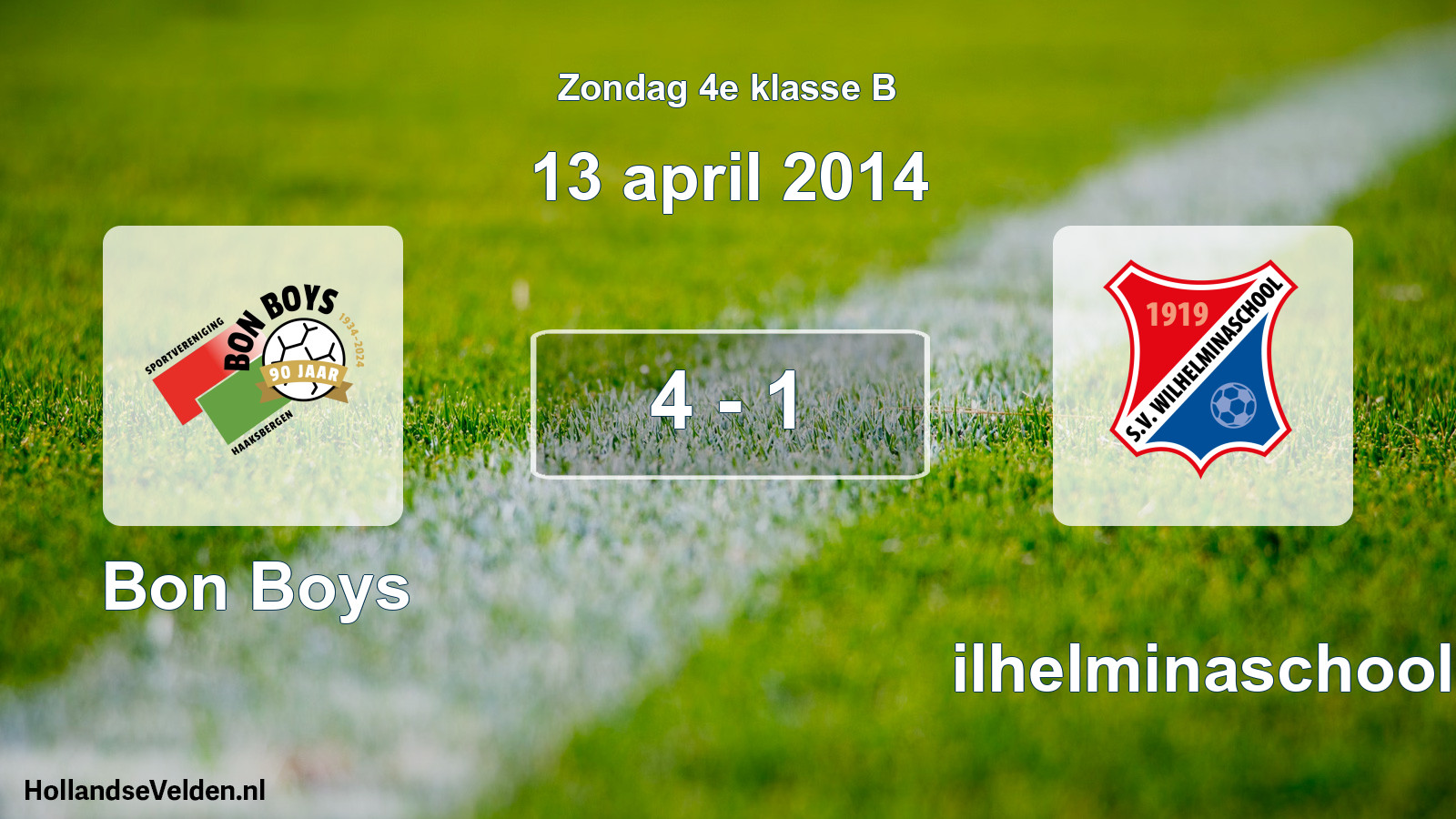 Total number of matches played: Bon Boys - Wilhelminaschool 4 - 1 (13 April 2014)