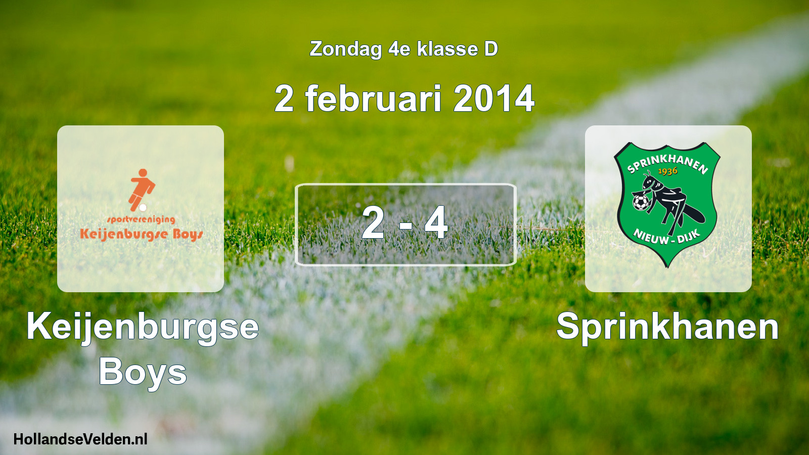 Total number of matches played: Keijenburgse Boys - Sprinkhanen 2 - 4 (2 February 2014)