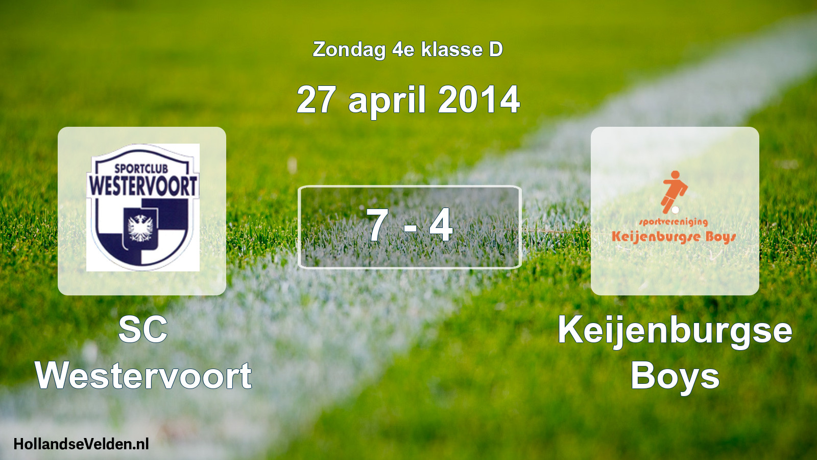 Total number of matches played: SC Westervoort - Keijenburgse Boys 7 - 4 (27 April 2014)