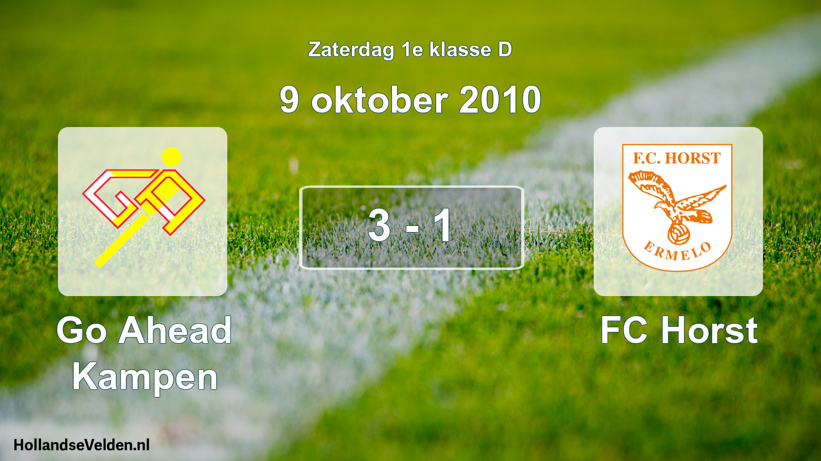 Total number of matches played: Go Ahead Kampen - FC Horst 3 - 1 (9 October 2010)