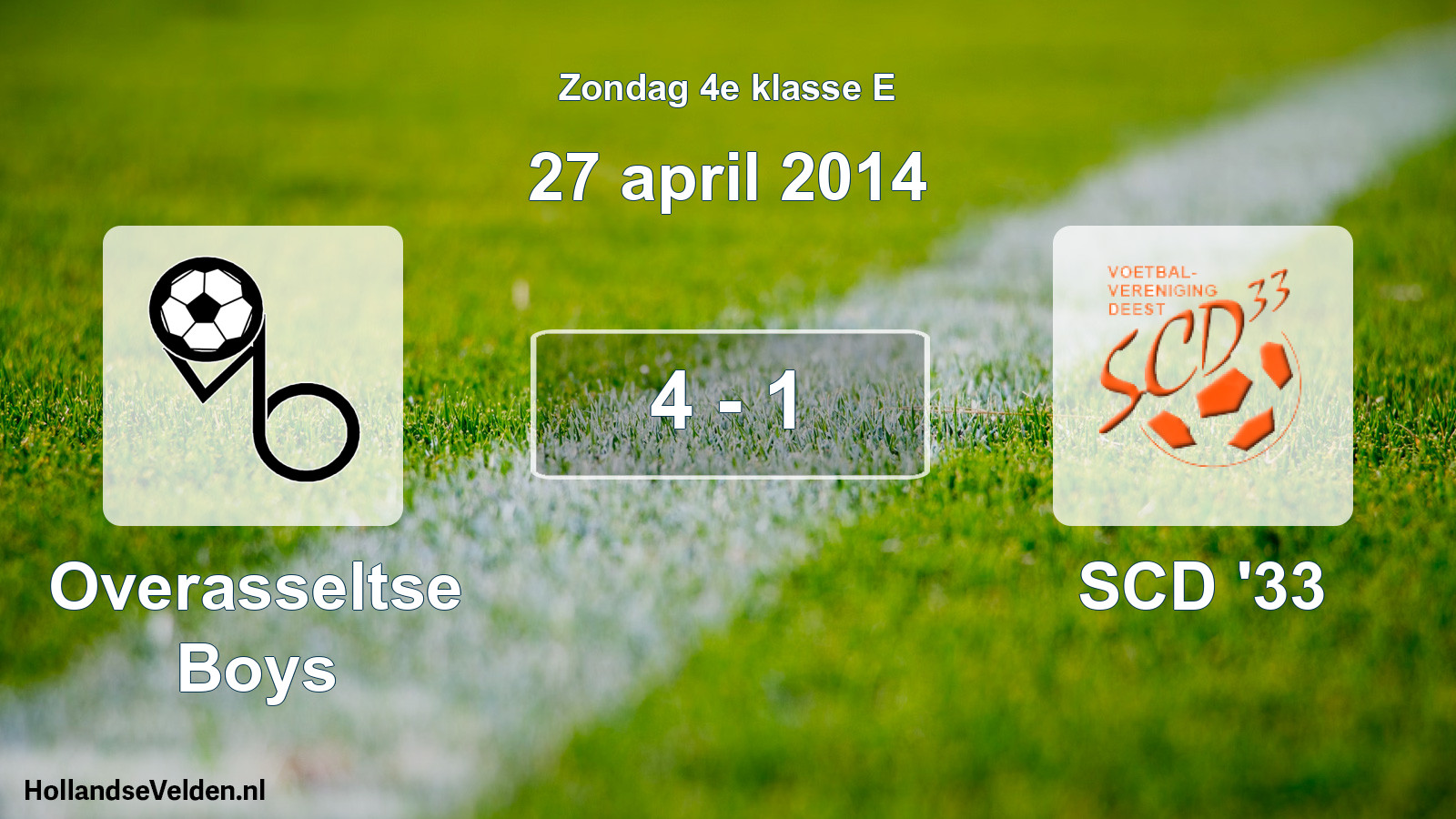 Total number of matches played: Overasseltse Boys - SCD '33 4 - 1 (27 April 2014)