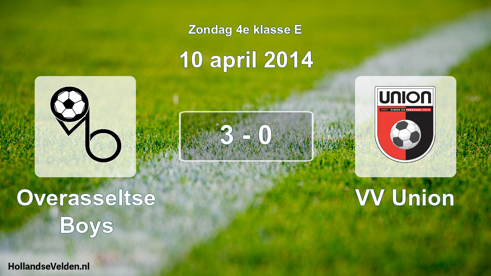 Total number of matches played: Overasseltse Boys - VV Union 3 - 0 (10 April 2014)