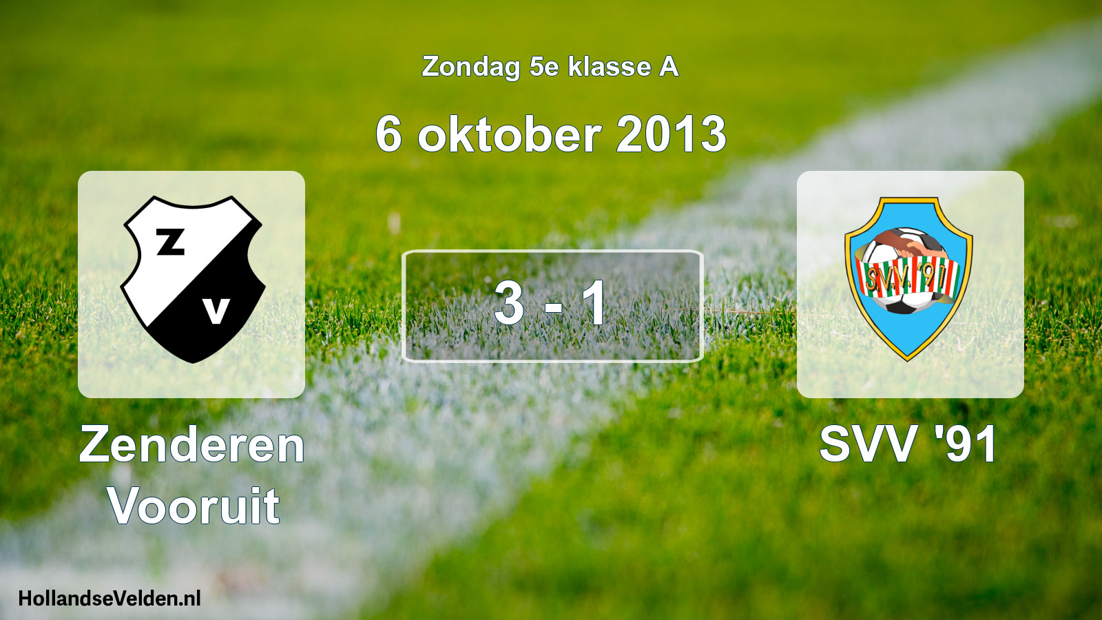 Total number of matches played: Zenderen Vooruit - SVV '91 3 - 1 (6 October 2013)