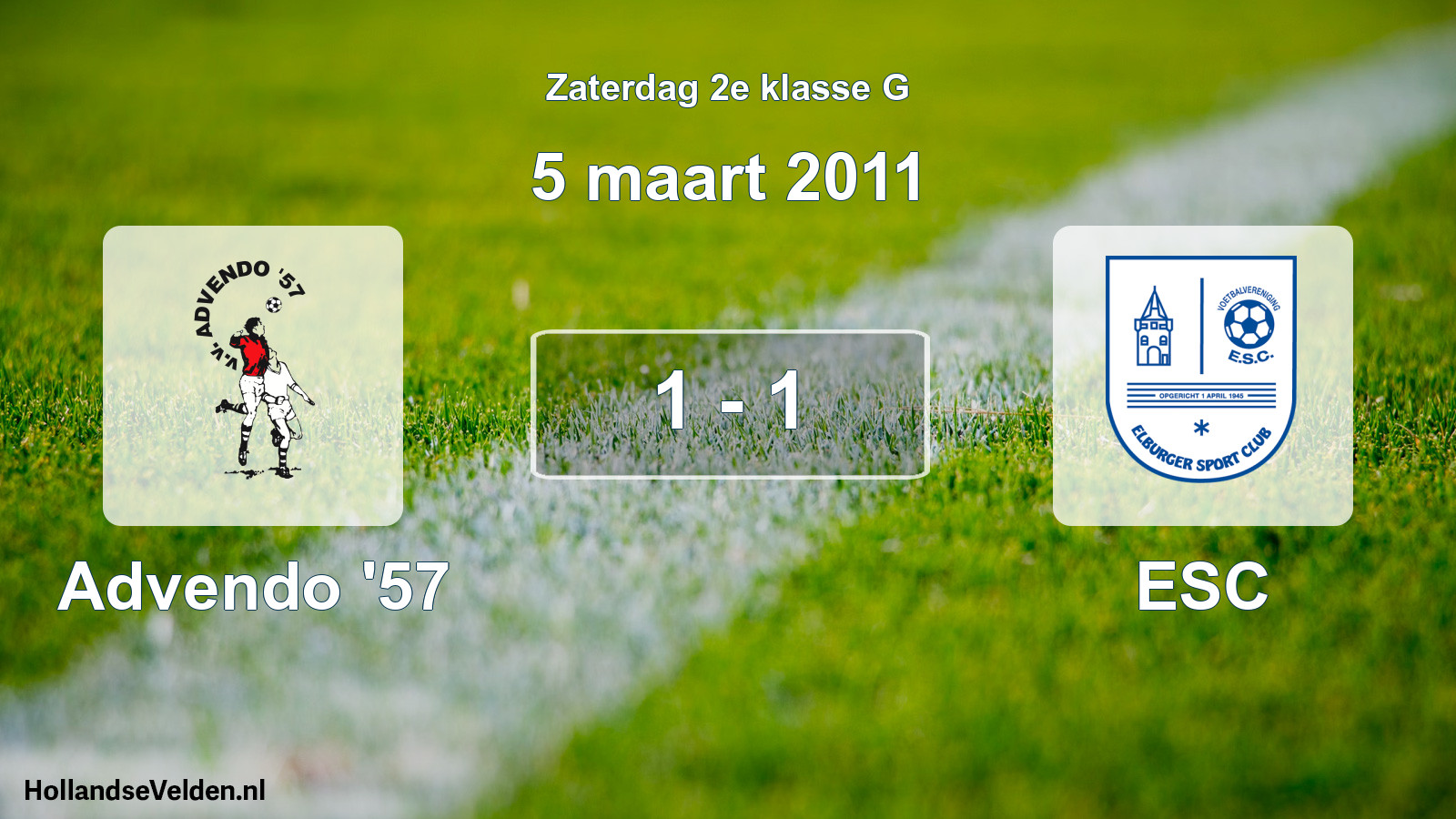 Total number of matches played: Advendo '57 - ESC 1 - 1 (5 March 2011)