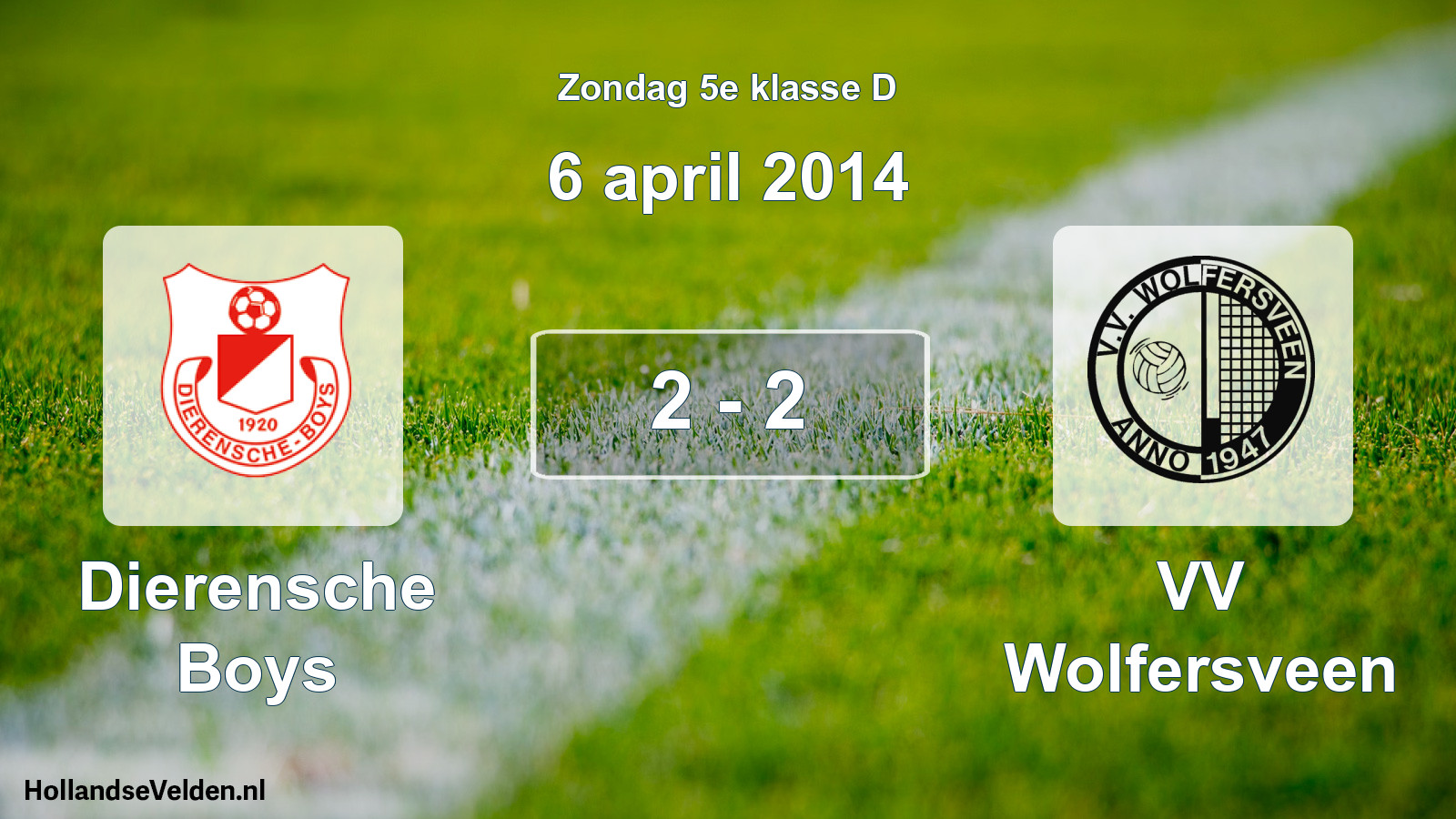 Total number of matches played: Dierensche Boys - VV Wolfersveen 2 - 2 (6 April 2014)
