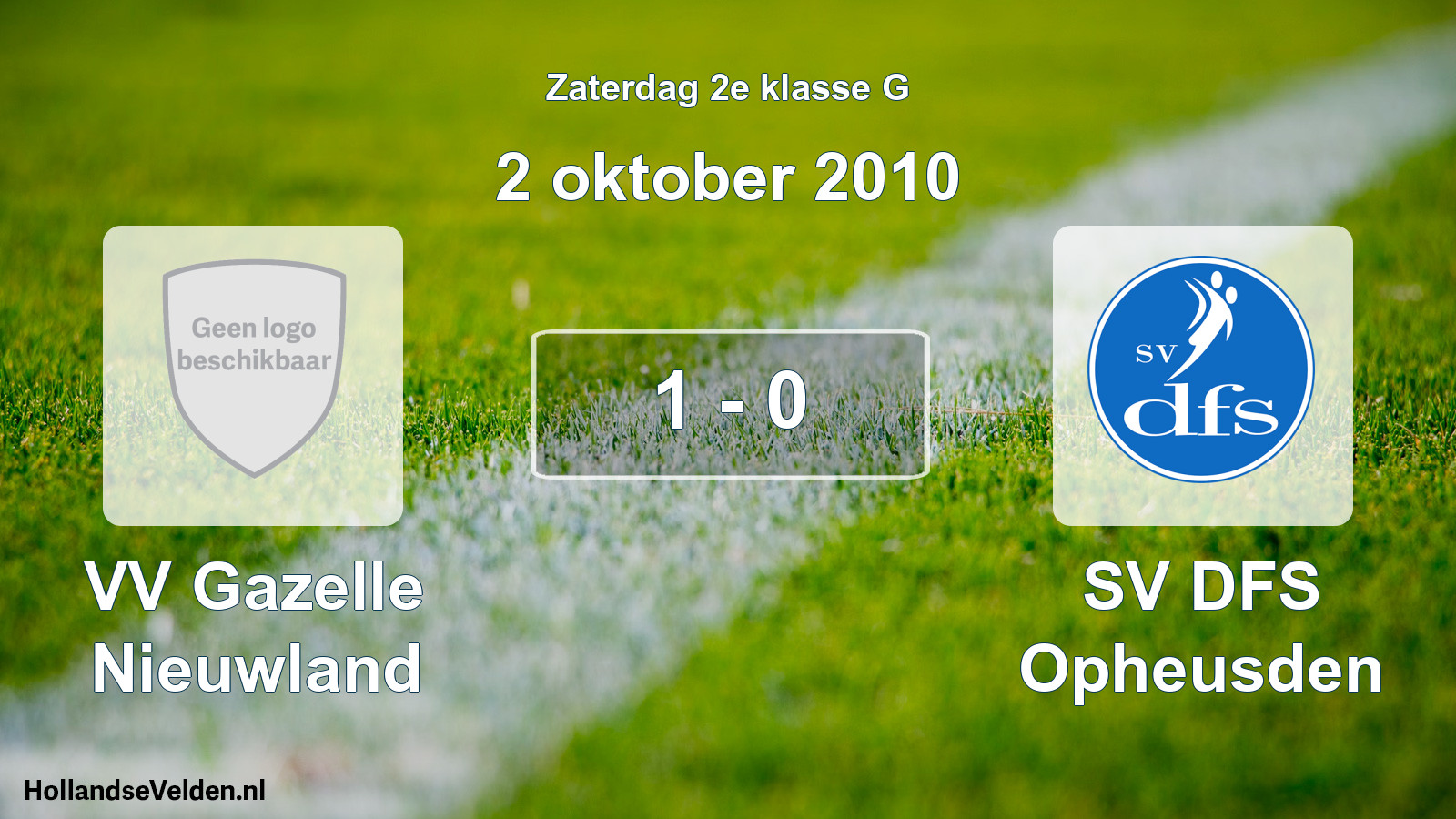 Total number of matches played: VV Gazelle Nieuwland - SV DFS Opheusden 1 - 0 (2 October 2010)
