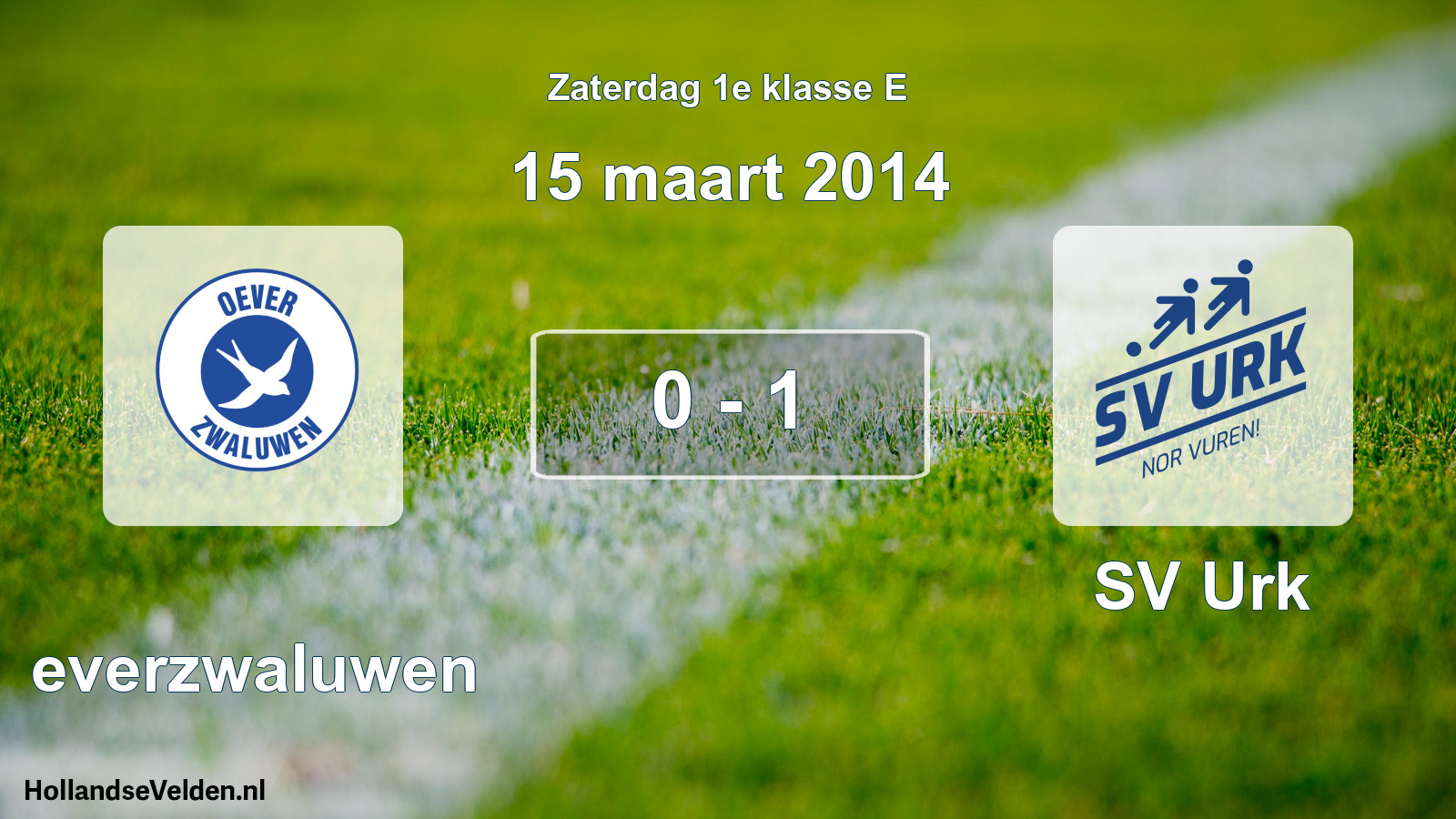 Total number of matches played: Oeverzwaluwen - SV Urk 0 - 1 (15 March 2014)