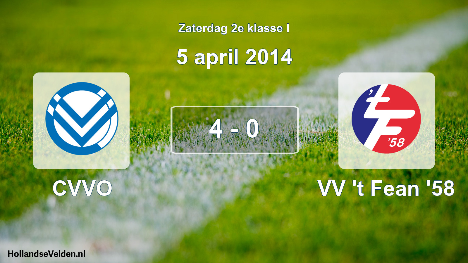 Total number of matches played: CVVO - VV 't Fean '58 4 - 0 (5 April 2014)