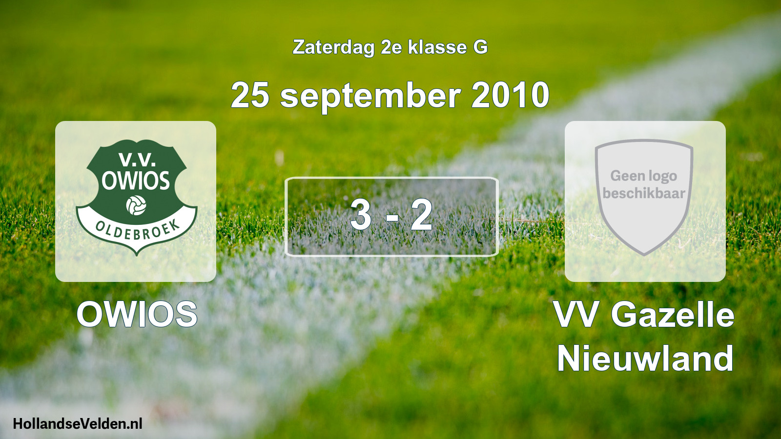 Total number of matches played: OWIOS - VV Gazelle Nieuwland 3 - 2 (25 September 2010)