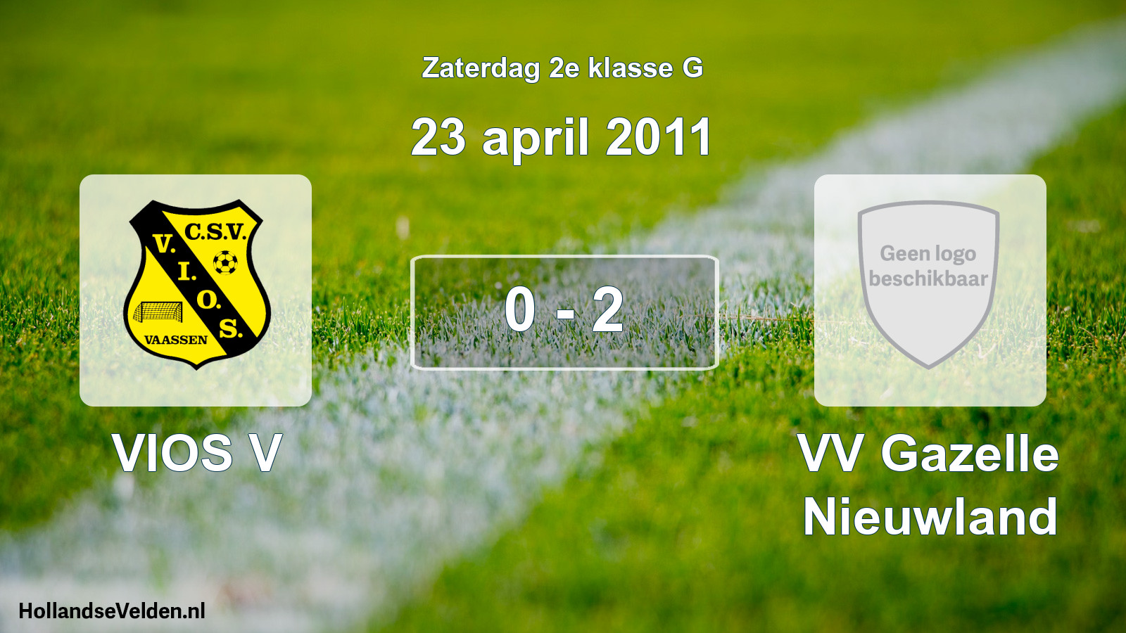 Total number of matches played: VIOS V - VV Gazelle Nieuwland 0 - 2 (23 April 2011)