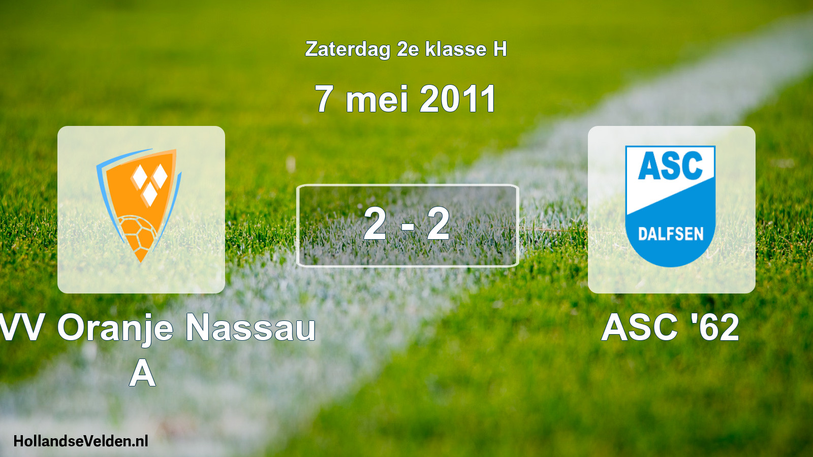 Total number of matches played: CVV Oranje Nassau A - ASC '62 2 - 2 (7 May 2011)
