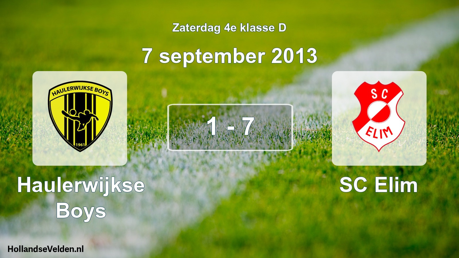 Total number of matches played: Haulerwijkse Boys - SC Elim 1 - 7 (7 September 2013)