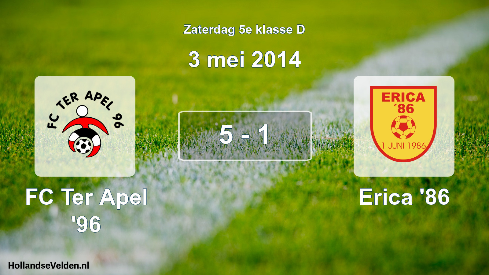 Total number of matches played: FC Ter Apel '96 - Erica '86 5 - 1 (3 May 2014)