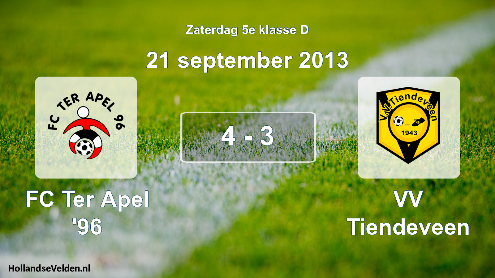 Total number of matches played: FC Ter Apel '96 - VV Tiendeveen 4 - 3 (21 September 2013)