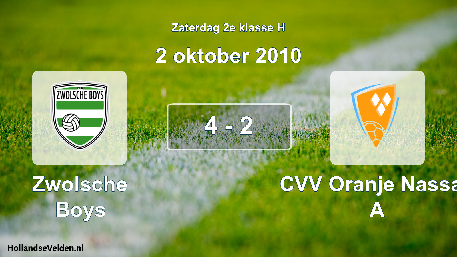 Total number of matches played: Zwolsche Boys - CVV Oranje Nassau A 4 - 2 (2 October 2010)