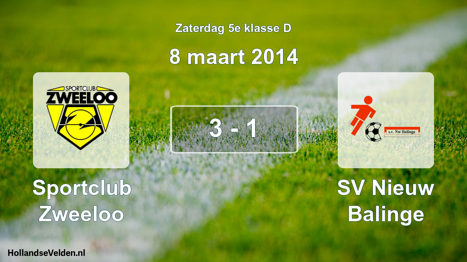 Total number of matches played: Sportclub Zweeloo - SV Nieuw Balinge 3 - 1 (8 March 2014)