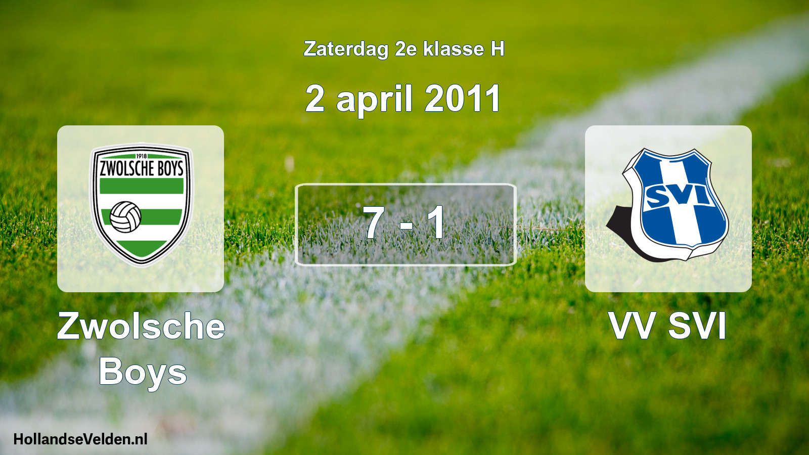 Total number of matches played: Zwolsche Boys - VV SVI 7 - 1 (2 April 2011)