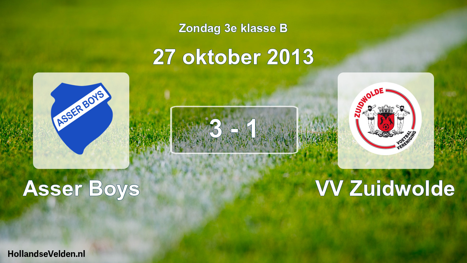 Total number of matches played: Asser Boys - VV Zuidwolde 3 - 1 (27 October 2013)
