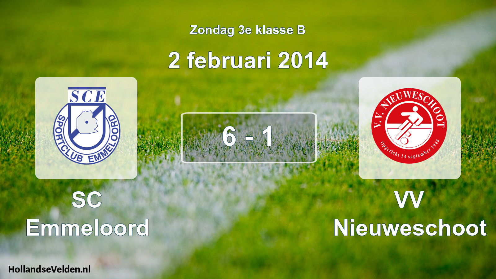 Total number of matches played: SC Emmeloord - VV Nieuweschoot 6 - 1 (2 February 2014)