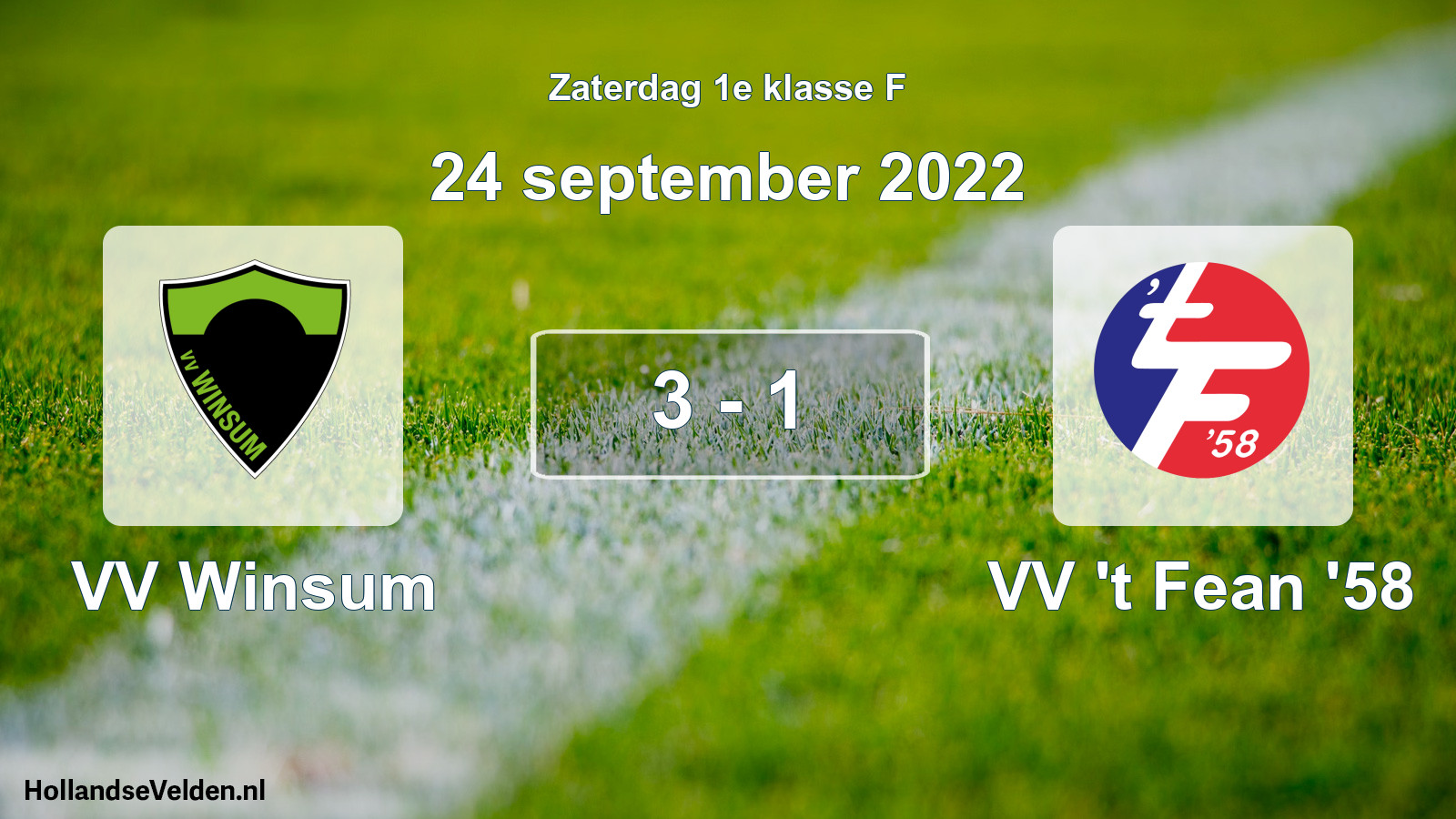 Total number of matches played: VV Winsum - VV 't Fean '58 3 - 1 (24 September 2022)